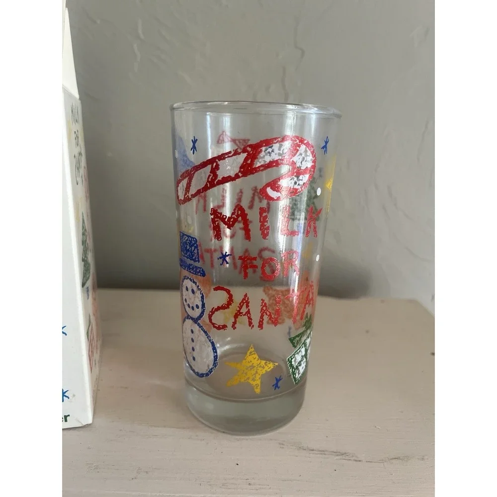 Milk for Santa Tumbler Glass Cup Vintage Anchor Hocking NEW Box Christmas 12 oz